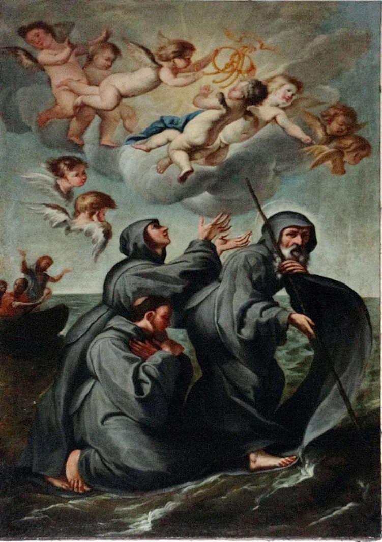 S. Francesco di Paola che attraversa sul suo mantello lo stretto di Messina - Volterra